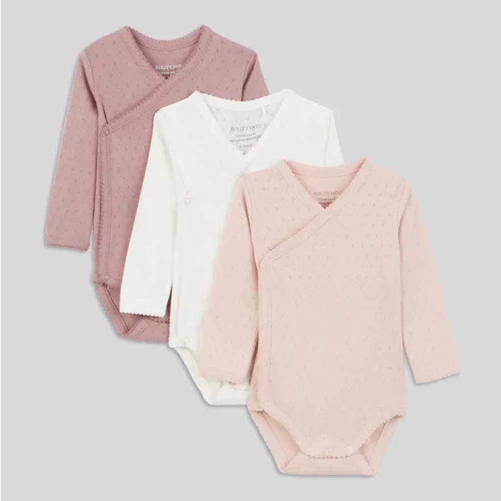 Soft Touch 3-Pack Long-Sleeve Kimono Bodysuits - Dusty Pink, Blush Pink & White